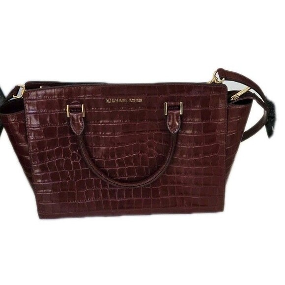 Michael Kors Selma Embossed Crocodile Leather Burgundy Large Shoulder bag - Picture 1 of 13